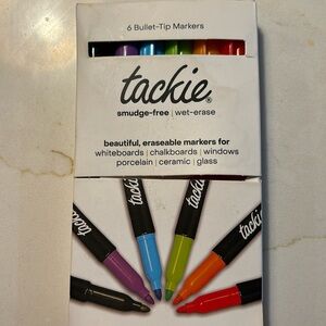 Tackie smudge-free wet-erase bullet-tip markers - 6 pack